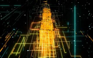 Glowing electronics lines with circuit structure, 3d rendering. photo