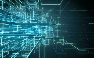 Glowing electronics lines with circuit structure, 3d rendering. photo