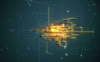 Glowing electronics lines with circuit structure, 3d rendering. photo