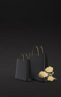 Black shopping bags with black background, 3d rendering. photo