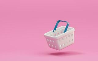 Empty shopping basket with pink background, 3d rendering. photo