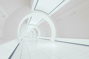 White sci-fi tunnel, empty round room, 3d rendering. photo