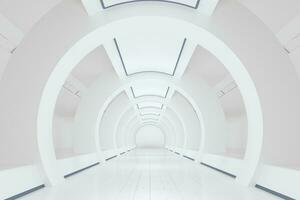 White sci-fi tunnel, empty round room, 3d rendering. photo