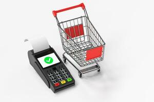 POS machine with shopping cart, 3d rendering. photo