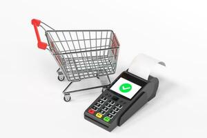 POS machine with shopping cart, 3d rendering. photo