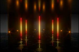 Gradient glowing lines with dark stage background, 3d rendering. photo