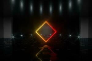 Gradient glowing lines with dark stage background, 3d rendering. photo