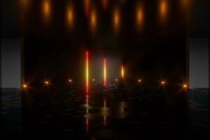 Gradient glowing lines with dark stage background, 3d rendering. photo