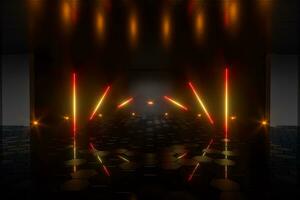 Gradient glowing lines with dark stage background, 3d rendering. photo