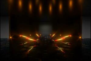 Gradient glowing lines with dark stage background, 3d rendering. photo