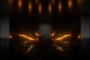 Gradient glowing lines with dark stage background, 3d rendering. photo