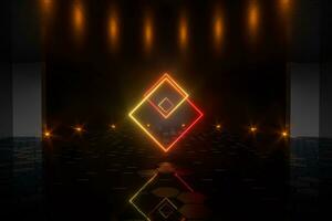 Gradient glowing lines with dark stage background, 3d rendering. photo