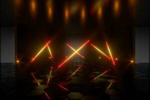 Gradient glowing lines with dark stage background, 3d rendering. photo