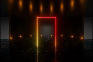 Gradient glowing lines with dark stage background, 3d rendering. photo