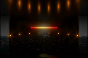 Gradient glowing lines with dark stage background, 3d rendering. photo