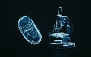 Holographic image of mitochondria, futuristic element, 3d rendering. photo