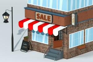 Cartoon store, modern shop building, 3d rendering. photo