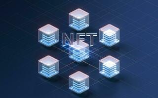 NFT nonfungible tokens concept with dark background, 3d rendering. photo