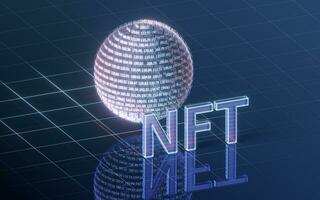 NFT nonfungible tokens concept with dark background, 3d rendering. photo