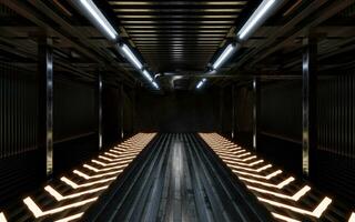 Dark building with neon illumination, 3d rendering. photo