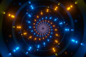 Round tunnel with neon light illuminated, 3d rendering. photo