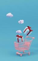 Shopping cart and gifts, shopping theme, 3d rendering. photo