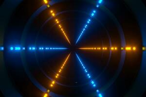 Round tunnel with neon light illuminated, 3d rendering. photo