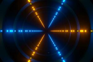 Round tunnel with neon light illuminated, 3d rendering. photo