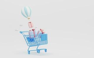 Shopping cart and gifts, shopping theme, 3d rendering. photo