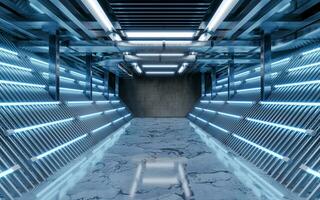 Dark building with neon illumination, 3d rendering. photo