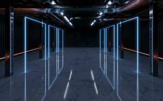 Dark building with neon illumination, 3d rendering. photo