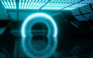 Futuristic room with glowing neon lights, 3d rendering. photo