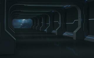 Tunnel of the future, futuristic room, 3d rendering. photo