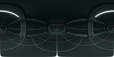 sin costura 360 equirrectangular panorama futurista túnel y vacío habitación, 3d representación. foto