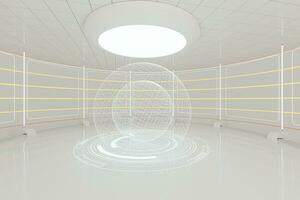 Creative round room, empty presentation room, 3d rendering. photo