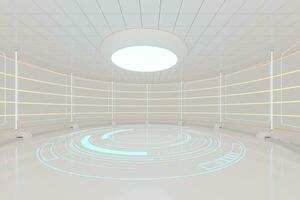 Creative round room, empty presentation room, 3d rendering. photo