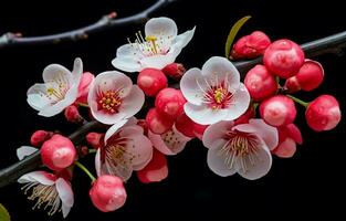 Ume is a Japanese plum and the red and white blossom is a congratulatory flower in Japan. photo