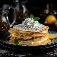 it's traditional to make English-style pancakes topped with powdered sugar and lemon juice. photo