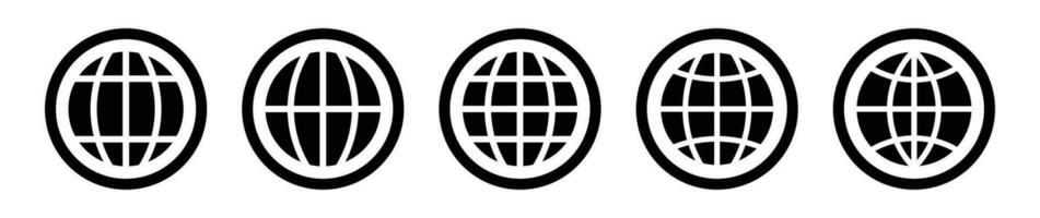Globe, internet circle frame icon set. vector