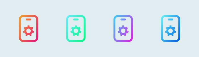 Cogwheel line icon in gradient colors. Update system signs vector illustration.