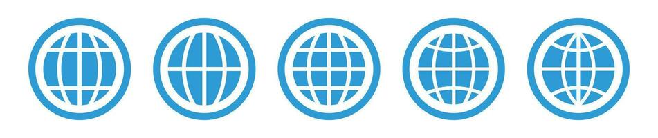 Globe, internet blue circle frame icon set. vector