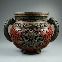 Greek style, patterned bronze mud red antique old museum photo