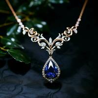 diamonds with the dark blue sapphire necklace on a black background. photo