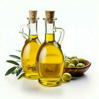 There is a bottle of olive oil that is isolated on a white background. photo