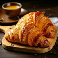 Fresh croissant on table ,Delicious Awesome background. photo