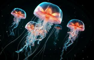 Diamond jellyfish floating upwards. Diamond collection of animals. 3D of a seamless loop. photo