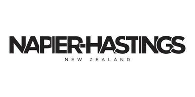 Napier Hastings in the New Zealand emblem. The design features a geometric style, vector illustration with bold typography in a modern font. The graphic slogan lettering.