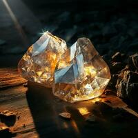 The rough diamond is a precious stone found in mines, representing the concept of mining and extracting rare ores. photo