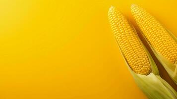 Picture of fresh corn on a yellow background. photo