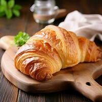 Fresh croissant on table ,Delicious Awesome background. photo